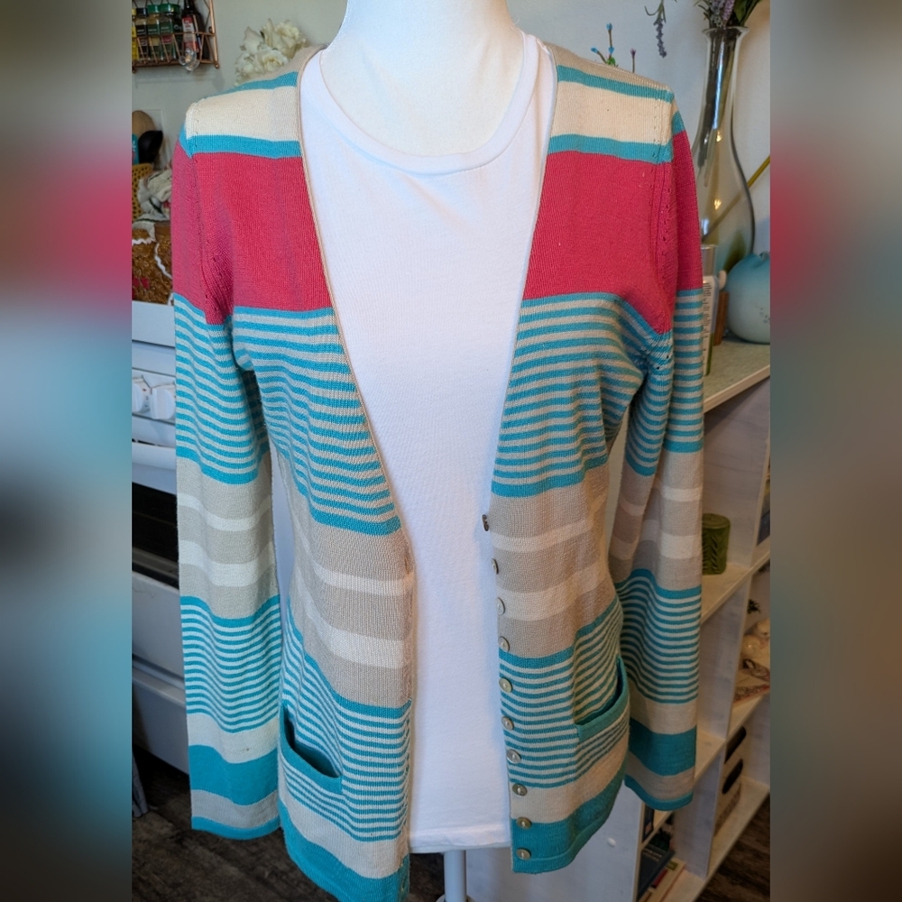 Vintage Kasha Cozy Striped Cardigan  Chic & comfy 60%Wool
